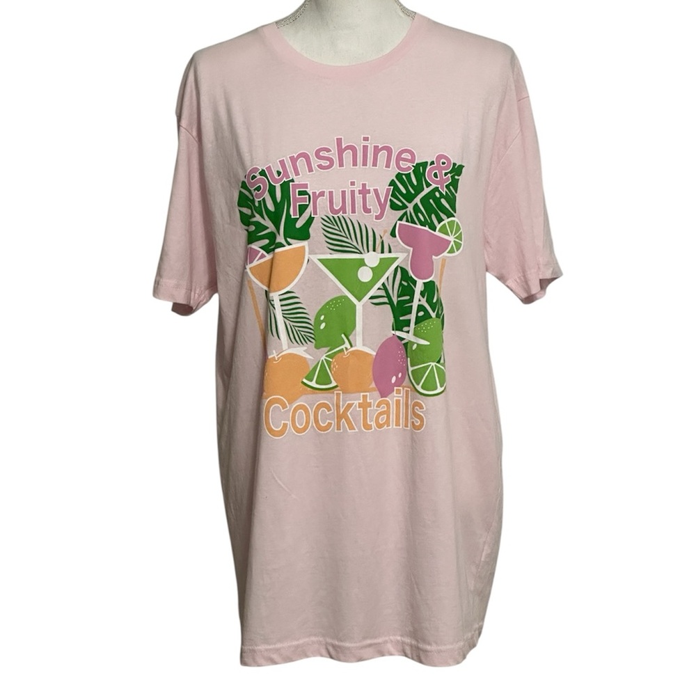 Violets are Blue Boutique Pink Sunshine & Fruity Cocktails Tropical T-shirt NWOT